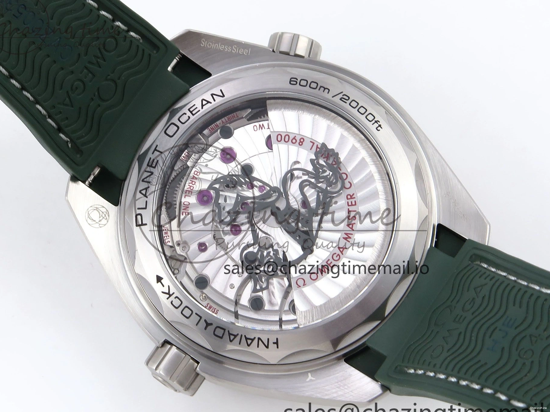 0513 Planet Ocean 43.5mm SS VSF 1:1 Best Edition Green Bezel White Dial on Green Rubber Strap A8900 Super Clone Unisex 7713